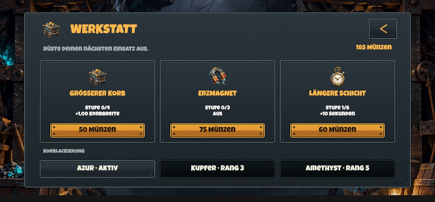 The workshop · Upgrades and unlocked basket finishes